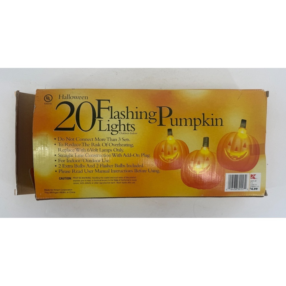 Vintage Halloween Pumpkin String Lights 20 Count Flashing Jack O Lanterns w/ Box - Picture 5 of 6
